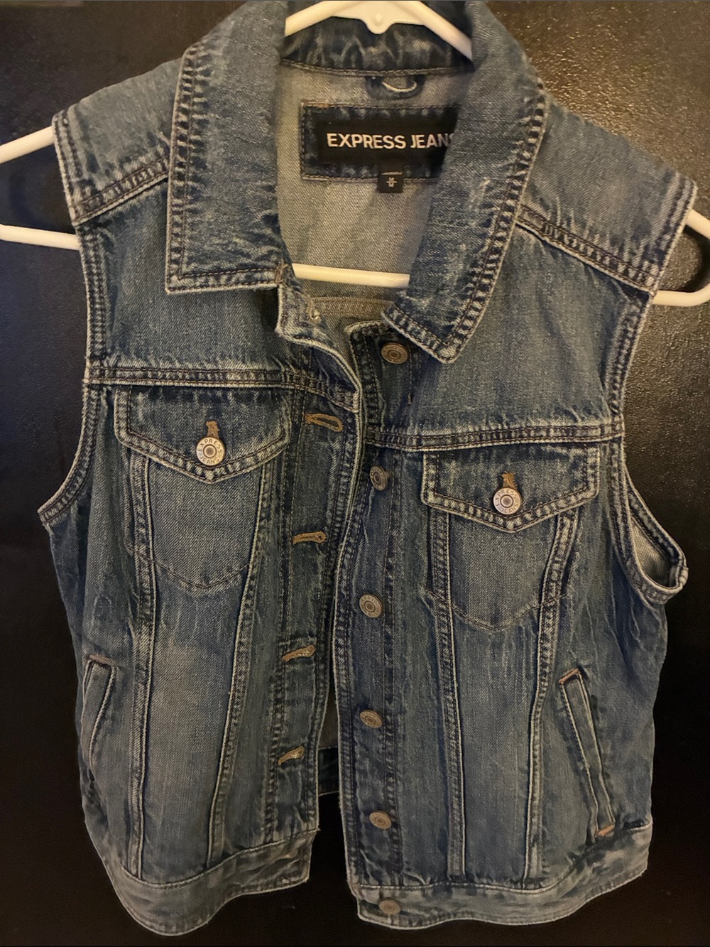 Express Distressed Vintage 90s Denim Vest M 100% Cotton